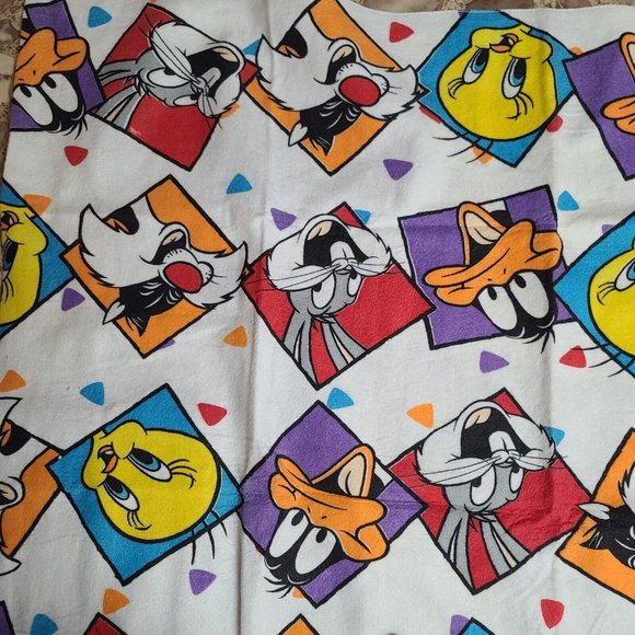 Vtg Looney Tunes Laughing Faces 85 X 56 Blanket Bugs Bunny Taz Tweety Sylvester - Picture 12 of 16